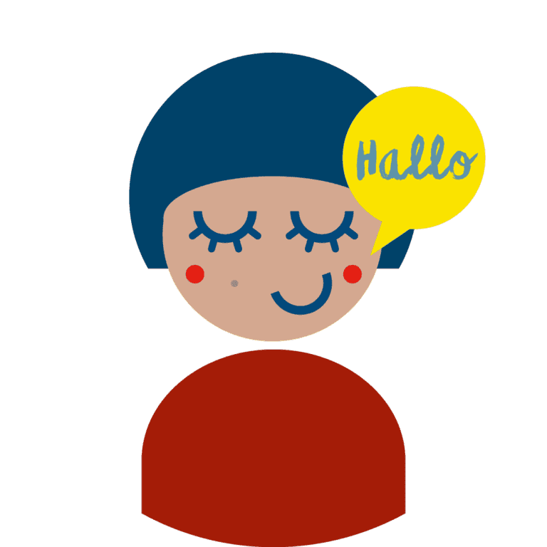 "Hallo" in Sprechblase eines stilisierten Mädchens als Illustration eines Chancenstiftungs-Artikels